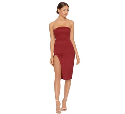 red satin bandeau dress